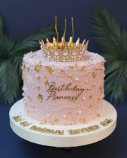 Pembe Birthday Princess ve Altın Taçlı Pasta