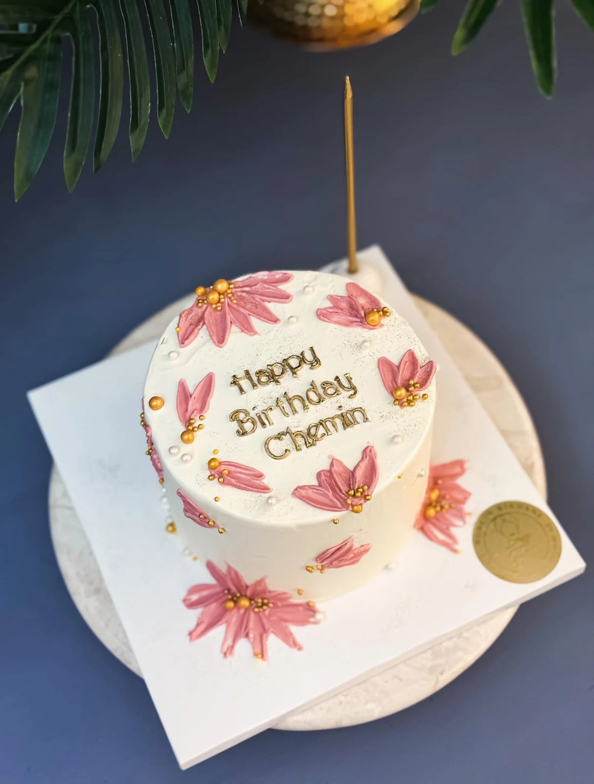 Pembe Çiçekli Happy Birthday Pastası