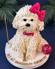 Pembe Fiyonklu Beyaz Köpek Şeklinde Pasta