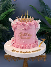 Pembe Fiyonklu Taçlı Birthday Princess Pastası