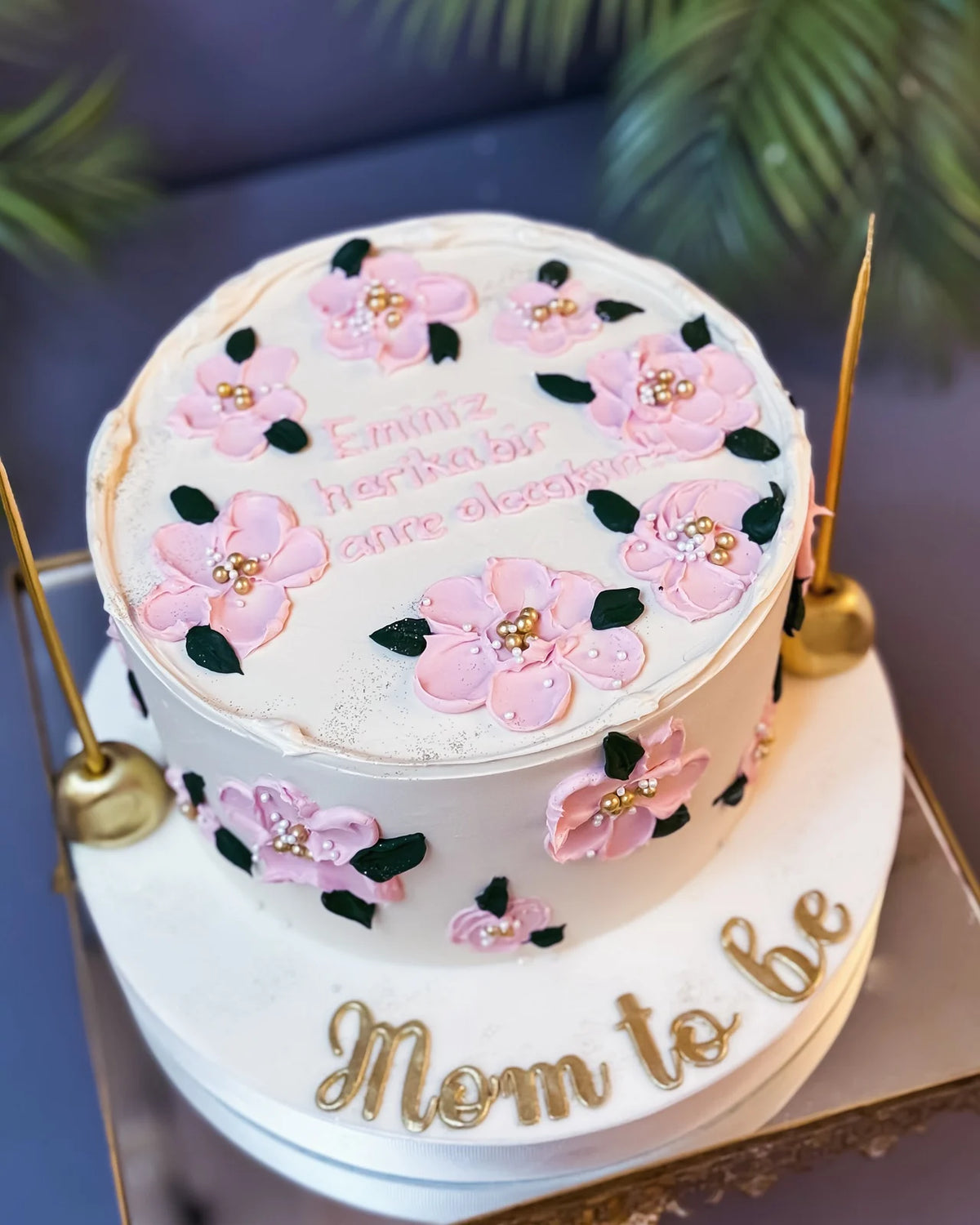 Pembe Gül Desenli Mom to Be Pastası