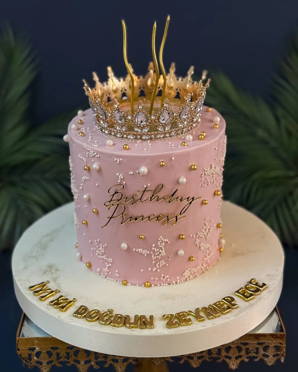 Pembe İnci Süslemeli Birthday Princess Pastası