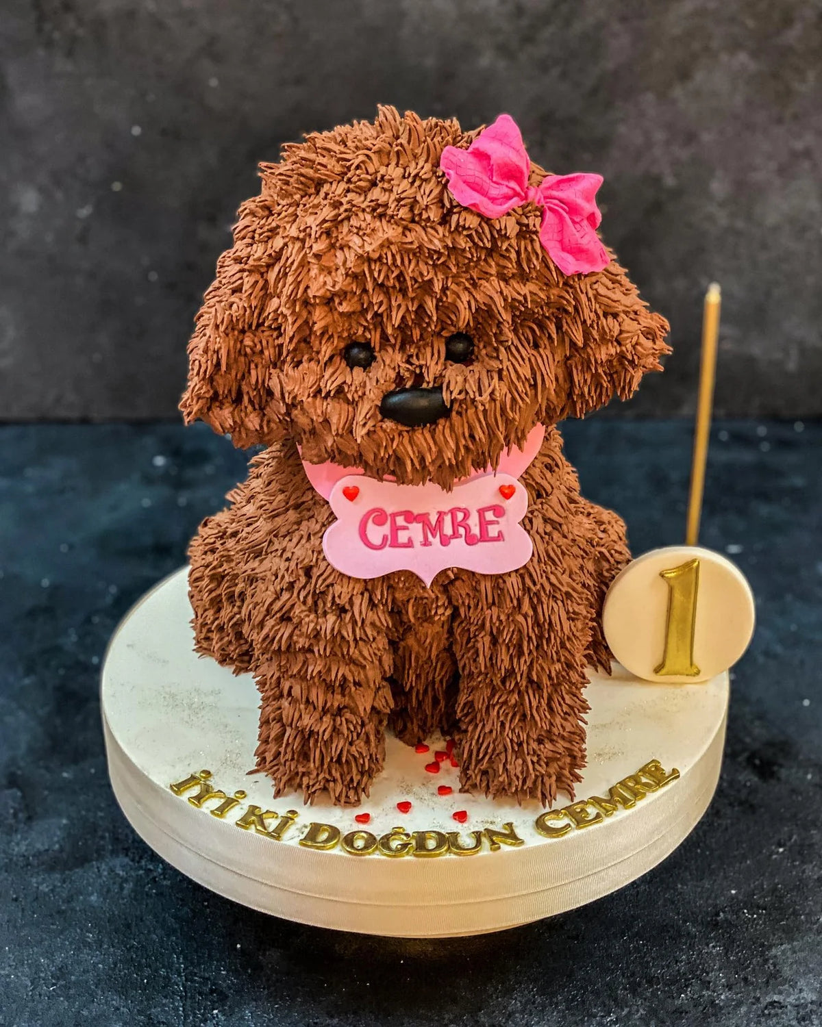 Pembe İsimlikli Kahverengi Köpek 1 Yaş Pastası
