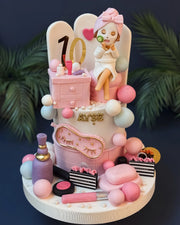 Pembe Makyaj ve Spa Temalı İki Katlı Pasta