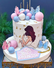 Pembe Mavi Toplu ve Kelebekli Baby Shower Pastası