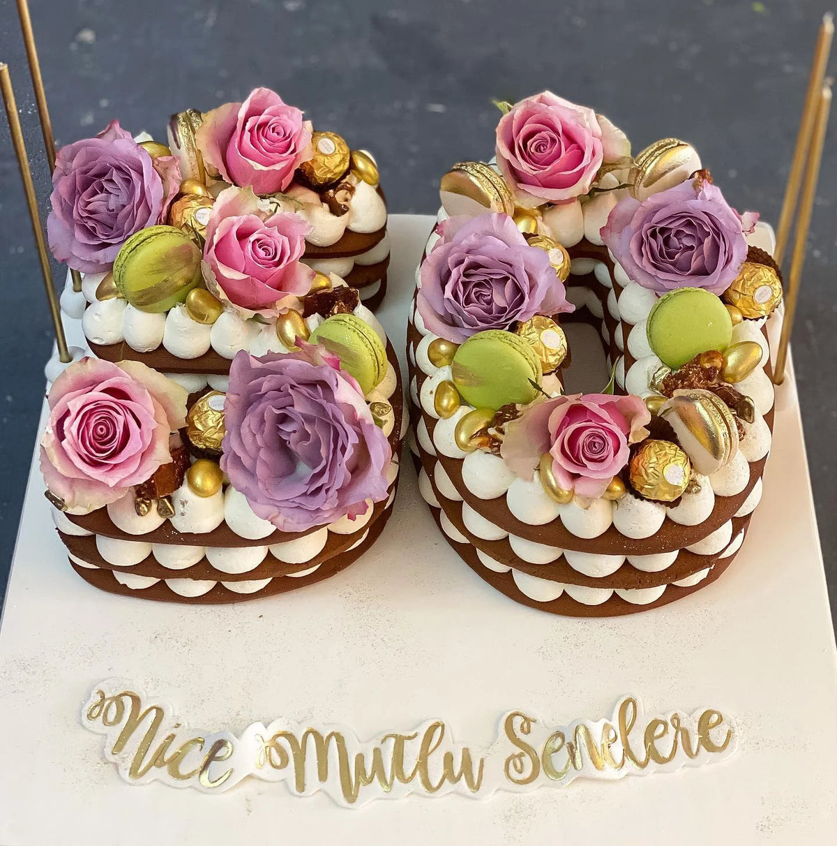 Pembe Mor Güllü 43 Rakam Pastası