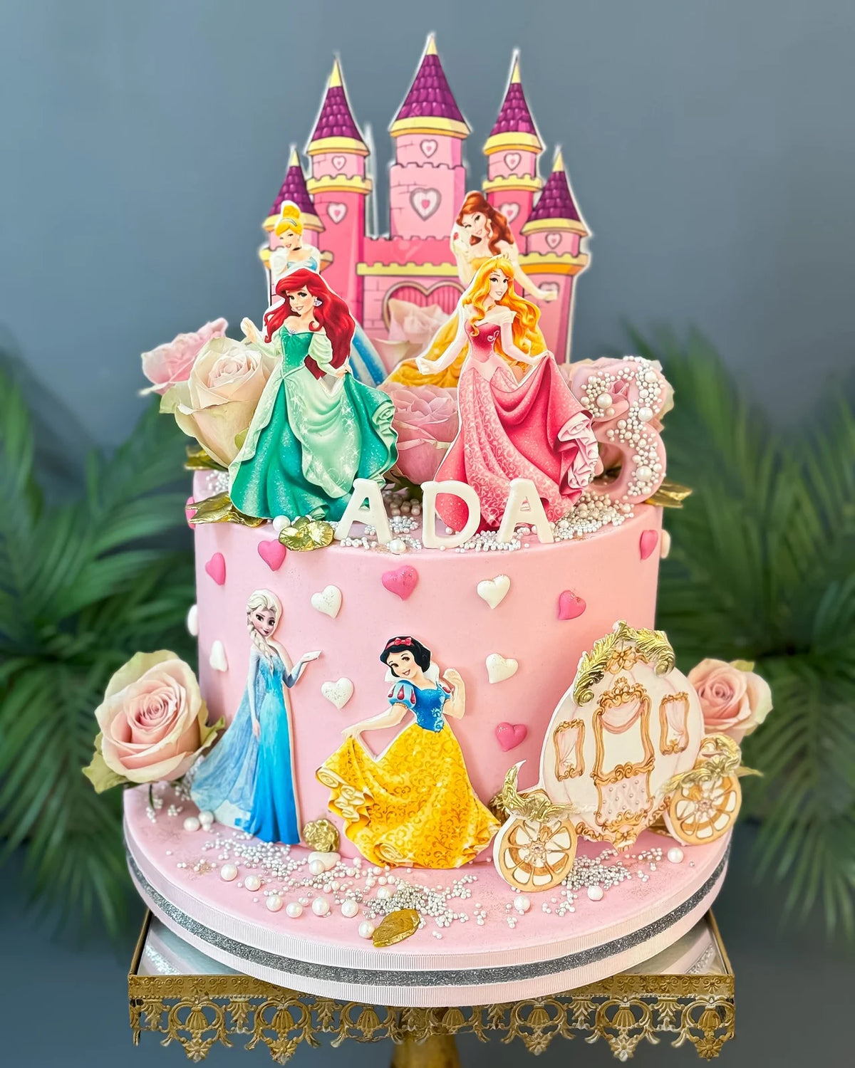 Pembe Şatolu ve Prenses Figürlü Pasta