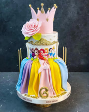 Pembe Taçlı Renkli Prensesler 6 Yaş Pastası