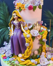 Rapunzel Figürlü Pembe Çiçekli Pasta