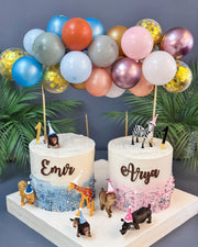 Renkli Balonlu İkizler İçin 1 Yaş Pastaları