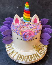 Renkli Boynuzlu Mor Kanatlı Unicorn Pastası