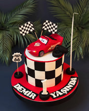 Şimşek McQueen Damalı 1 Yaş Pastası