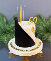Siyah Beyaz Geometrik 50 Yaş Pastası