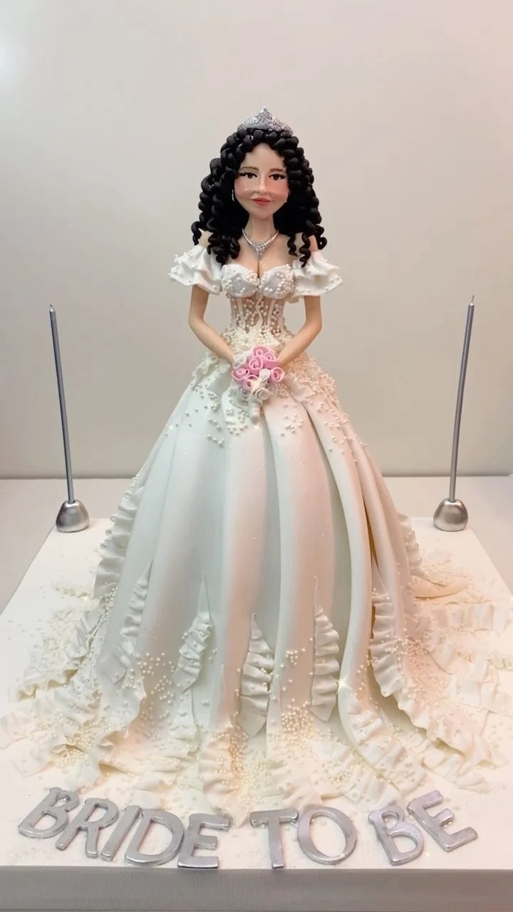 Siyah Saçlı Gelin Figürlü Bride to Be Pastası