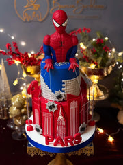 Spider-Man ve Kırmızı Şehir Silüetli Pasta