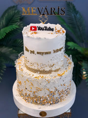 YouTube Logolu Beyaz Altın İki Katlı Pasta