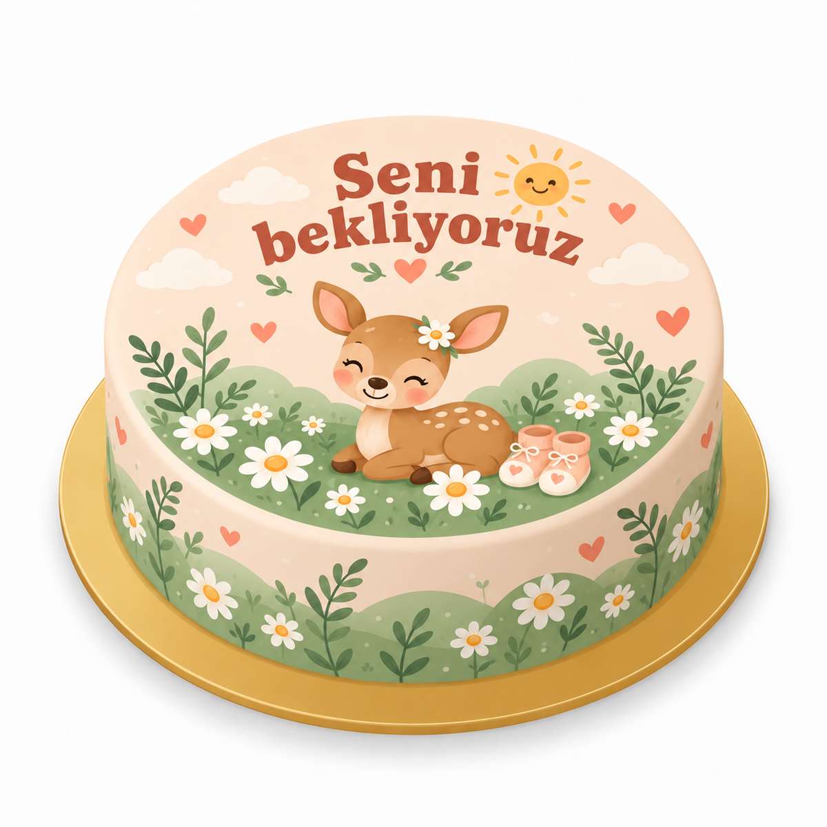 Ceylanın Papatyaları Baby Shower baskılı pasta