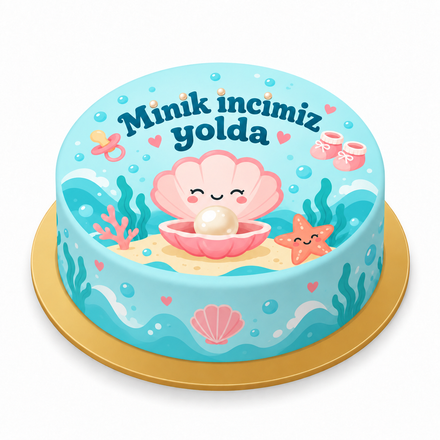 Denizin Minik İncisi · Baby Shower Baskılı Pasta