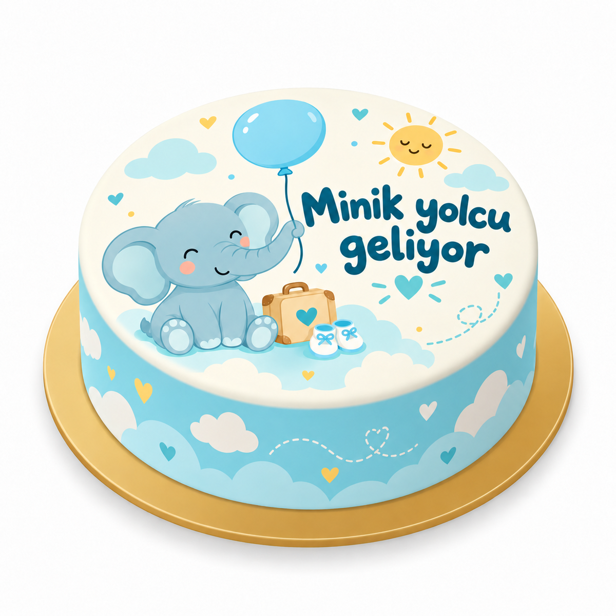 Filin Minik Yolculuğu Baby Shower baskılı pasta
