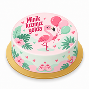 Flamingonun Balonları Baby Shower baskılı pasta