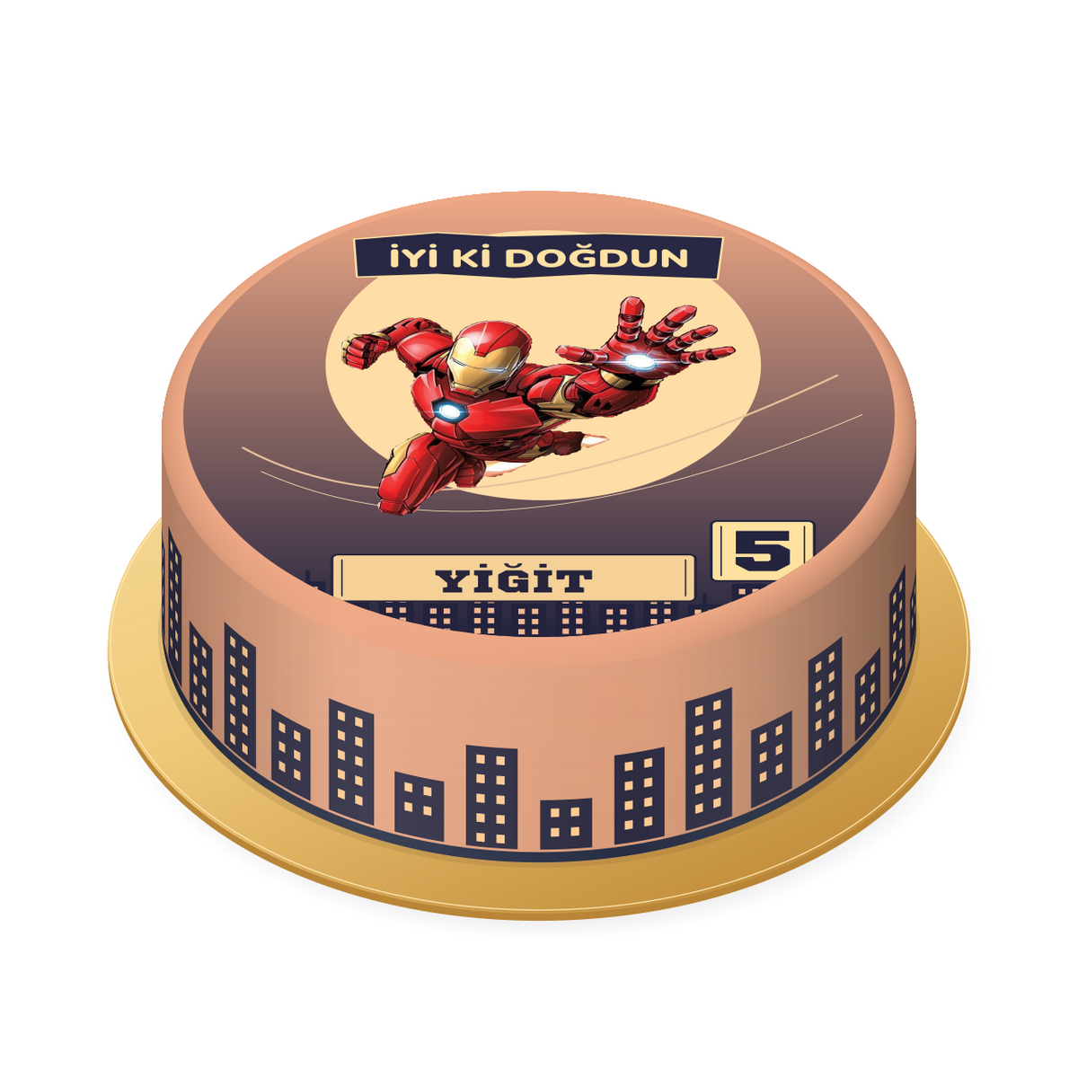 Iron Man · Şehir Uçuşu Baskılı Pasta
