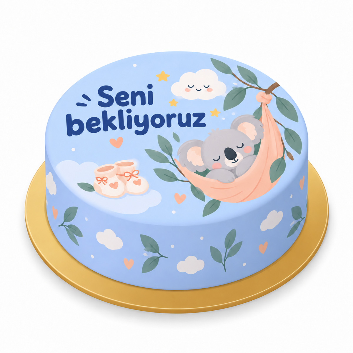 Koalanın Tatlı Uykusu Baby Shower baskılı pasta