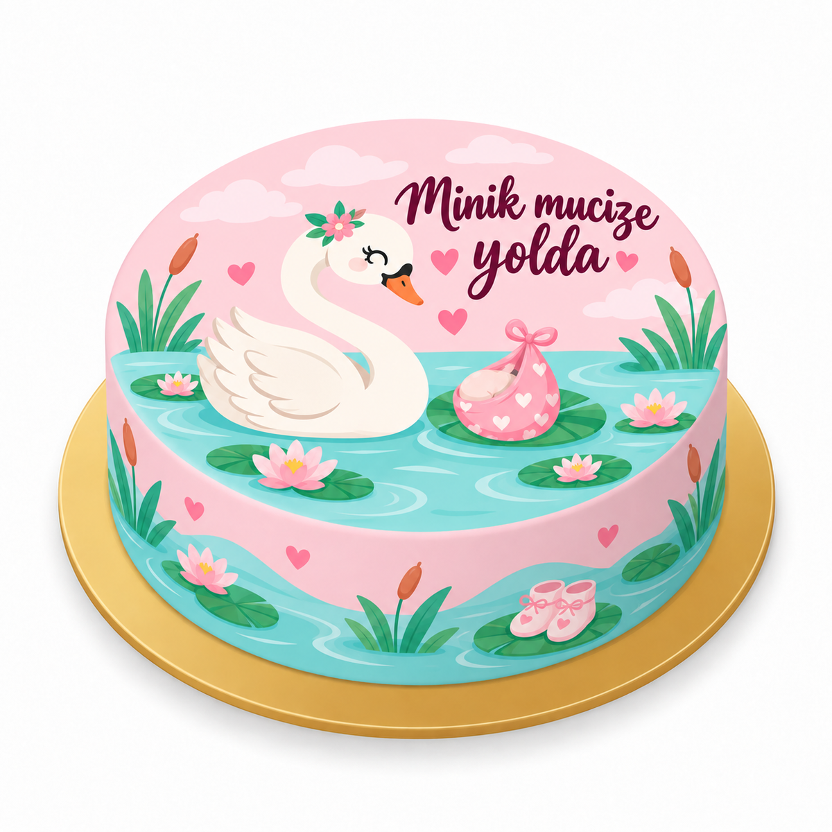 Kuğunun Minik Sürprizi Baby Shower baskılı pasta