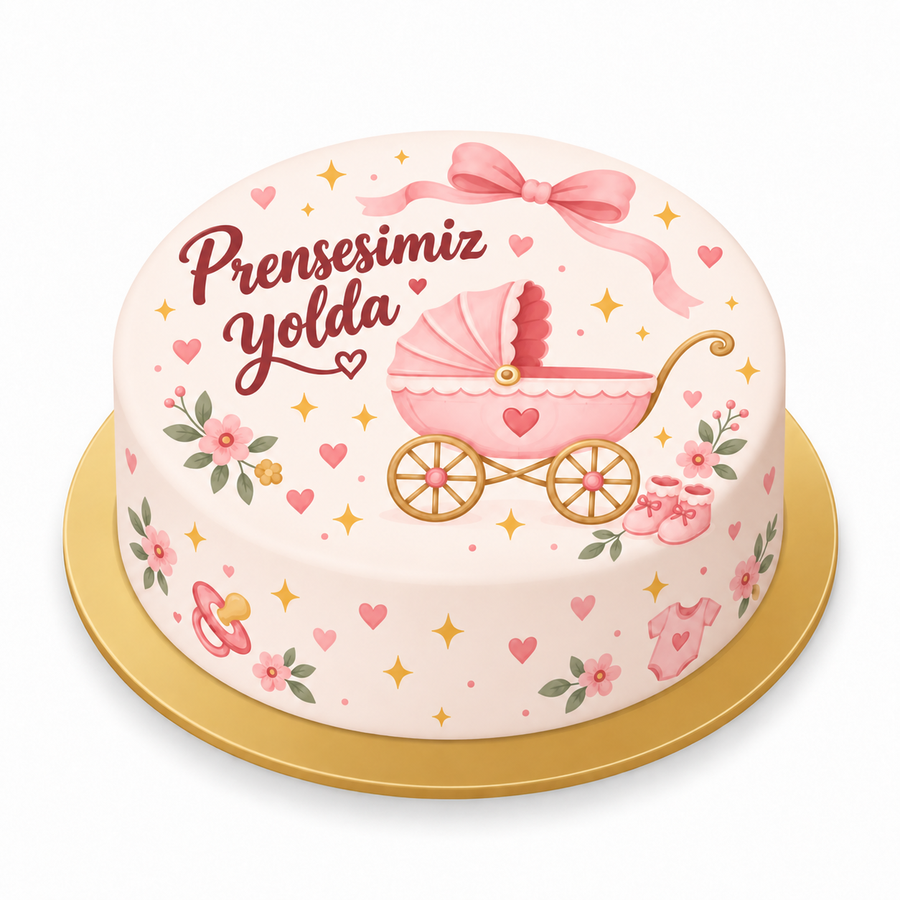 Minik Prensesin Arabası · Baby Shower Baskılı Pasta