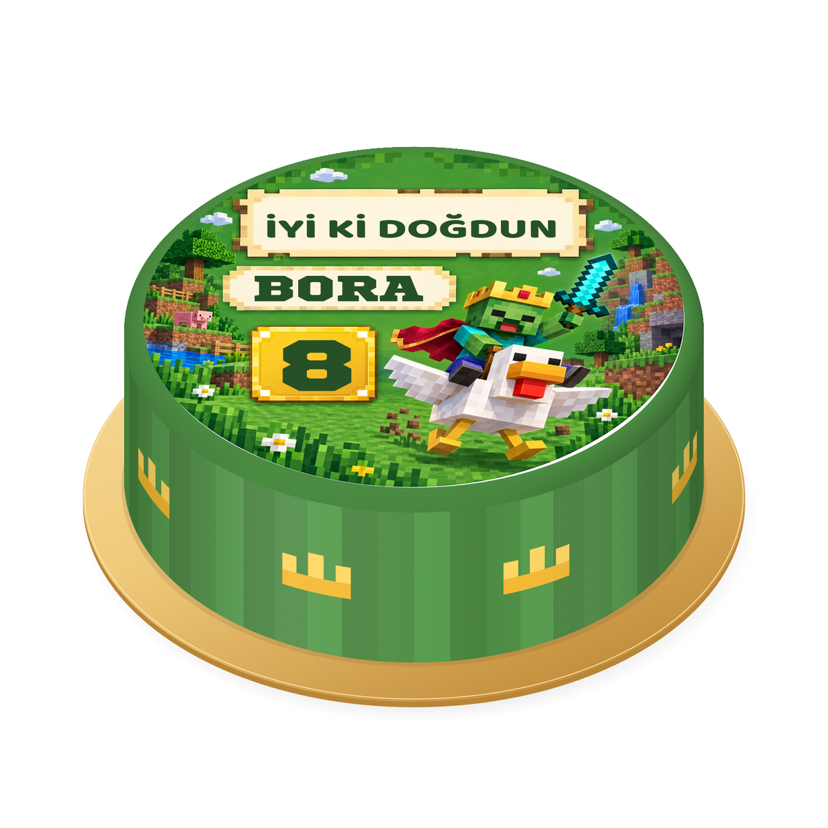 Tavuk Süvarisi Temalı Minecraft Baskılı Pasta