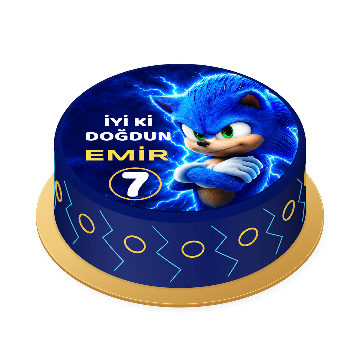 Neon Sonic Temalı Baskılı Pasta