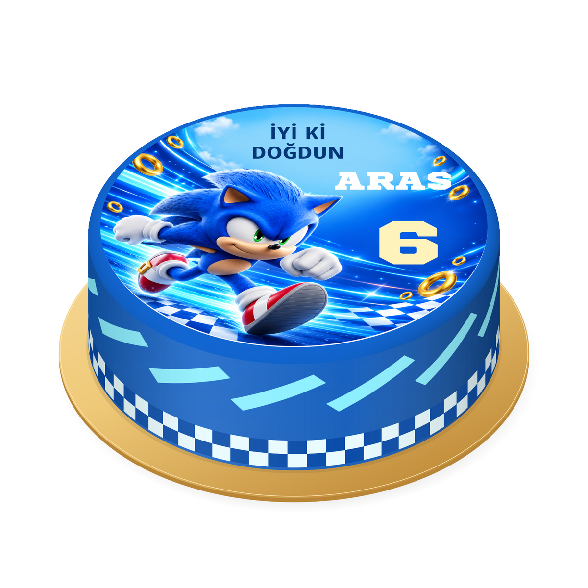 Koşan Sonic Temalı Baskılı Pasta