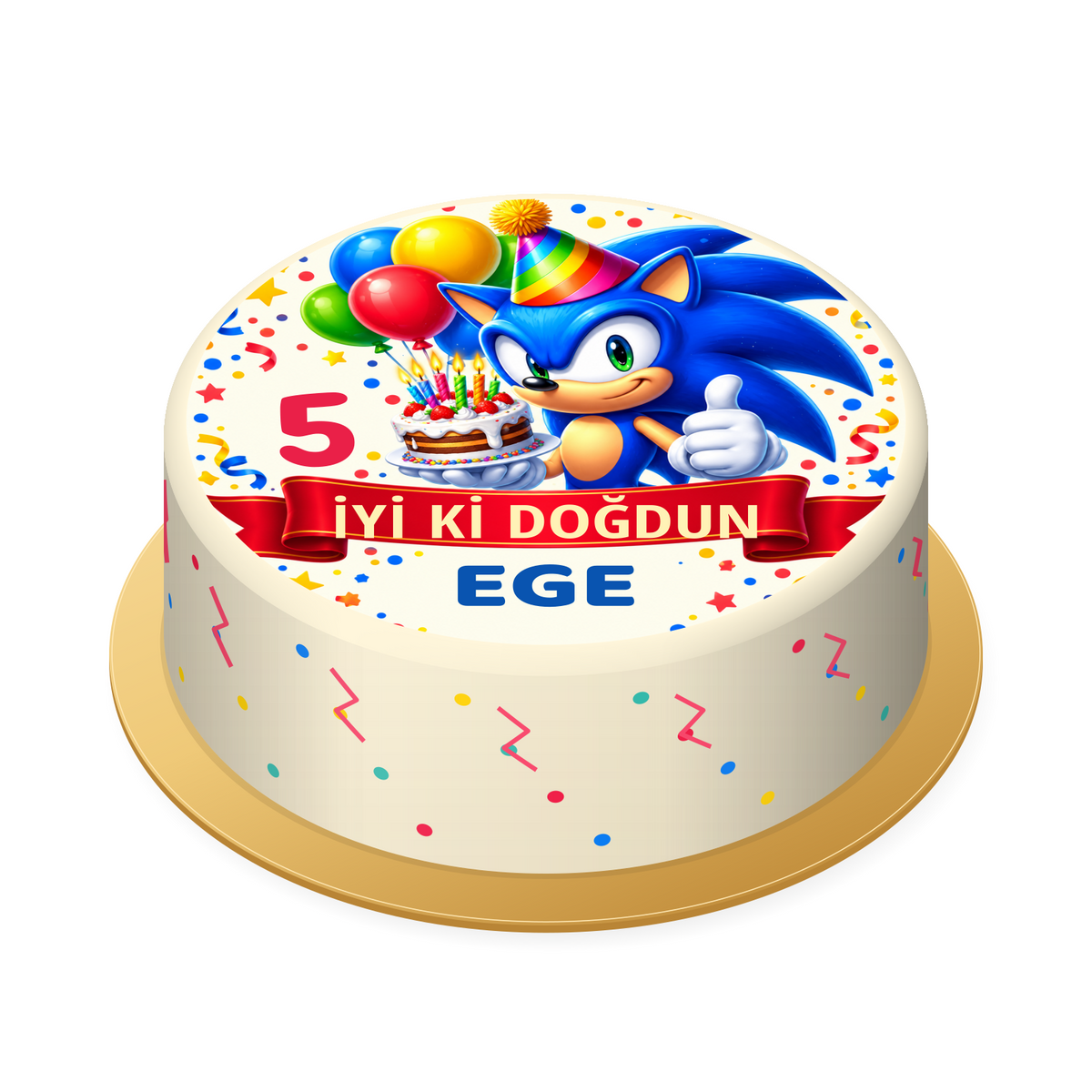 Doğum Günü Sonic Temalı Baskılı Pasta