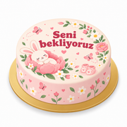 Tavşanın Çiçek Bahçesi Baby Shower baskılı pasta