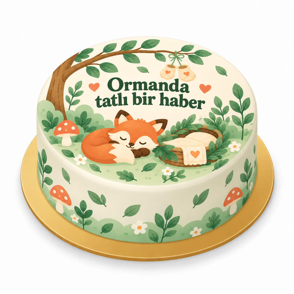 Tilkinin Orman Müjdesi Baby Shower baskılı pasta