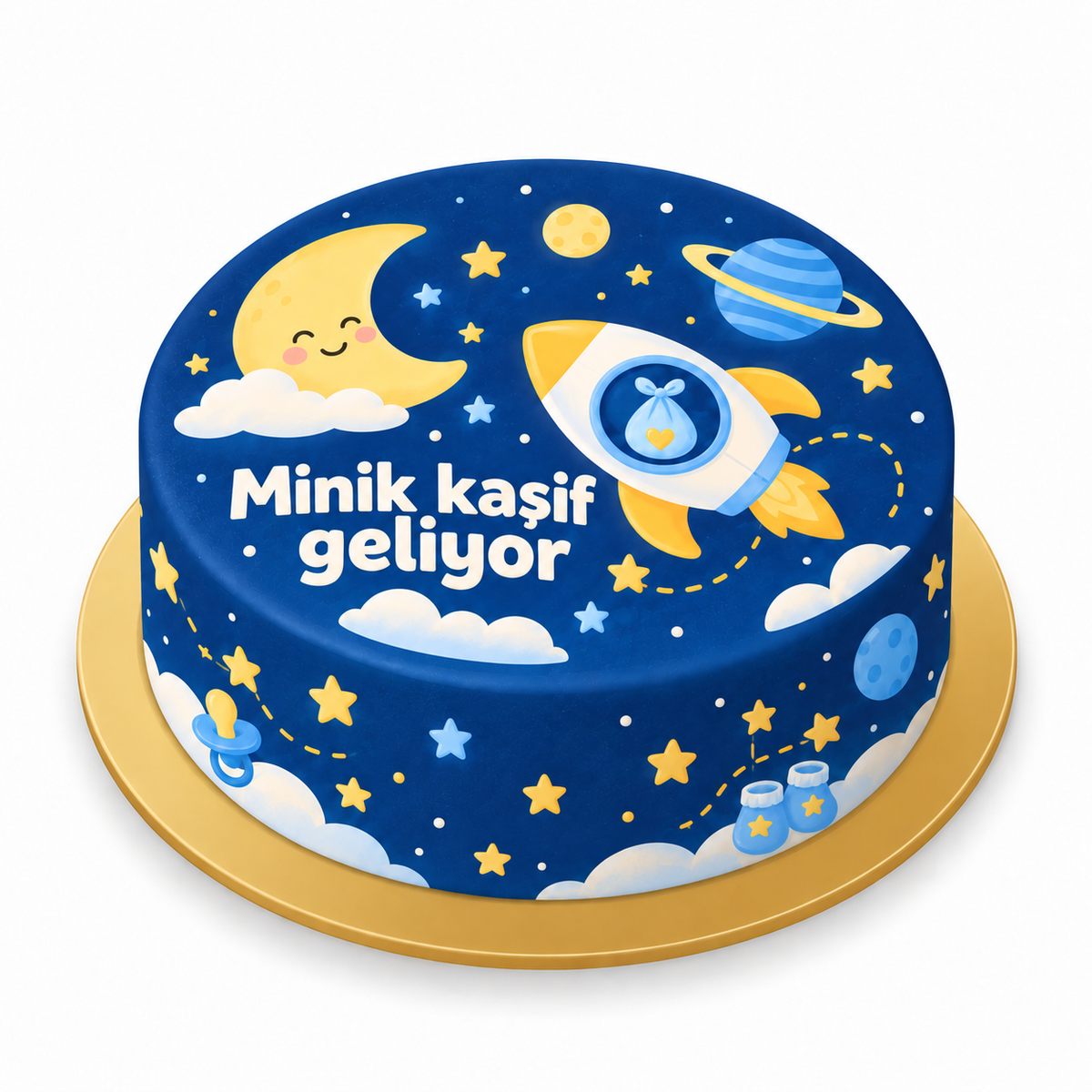 Uzayın Minik Kaşifi Baby Shower baskılı pasta