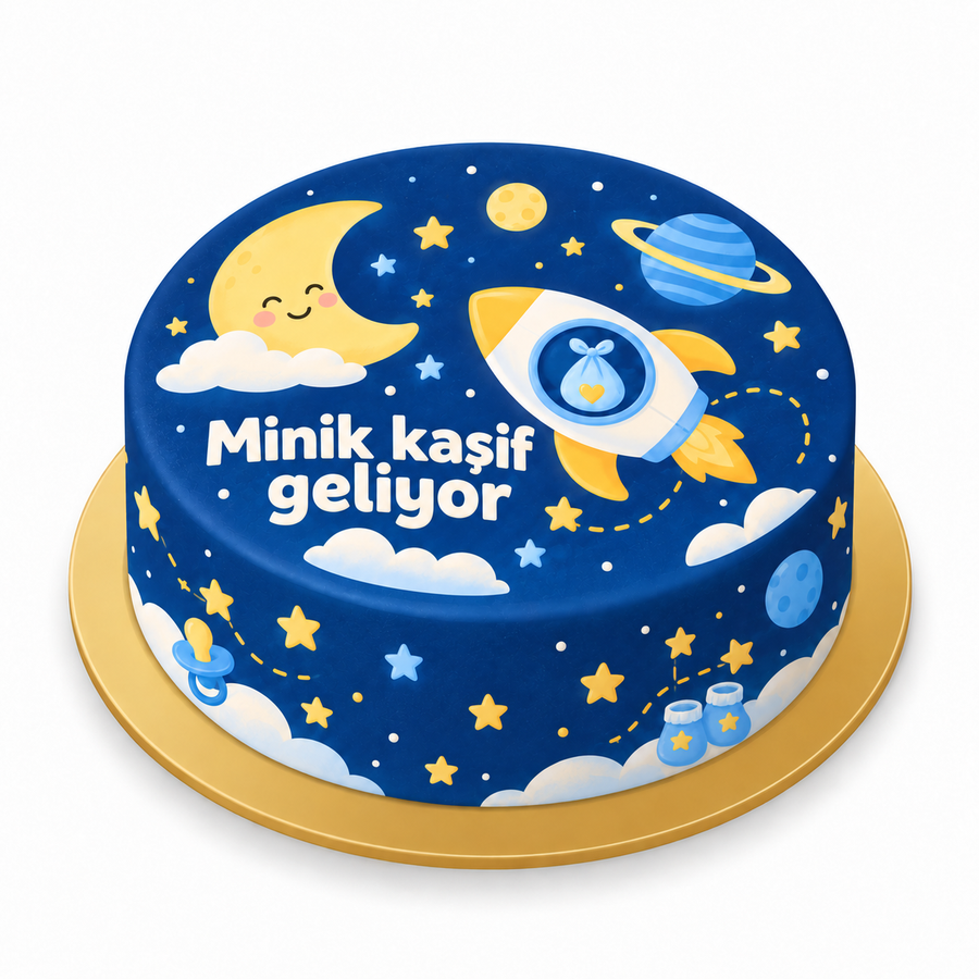 Uzayın Minik Kaşifi · Baby Shower Baskılı Pasta