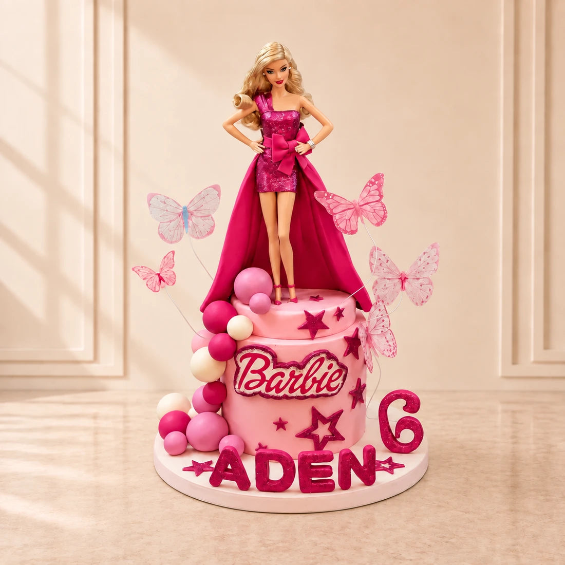 Barbie Bebek Fuşya Simli Pasta