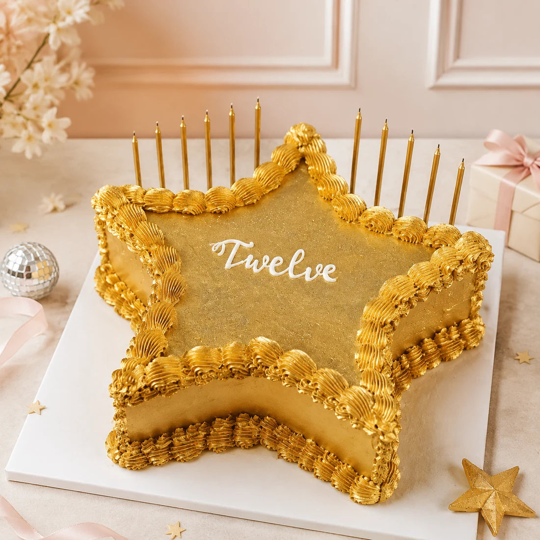 Altın Yıldız Şeklinde Twelve Mesajlı Doğum Günü Pastası