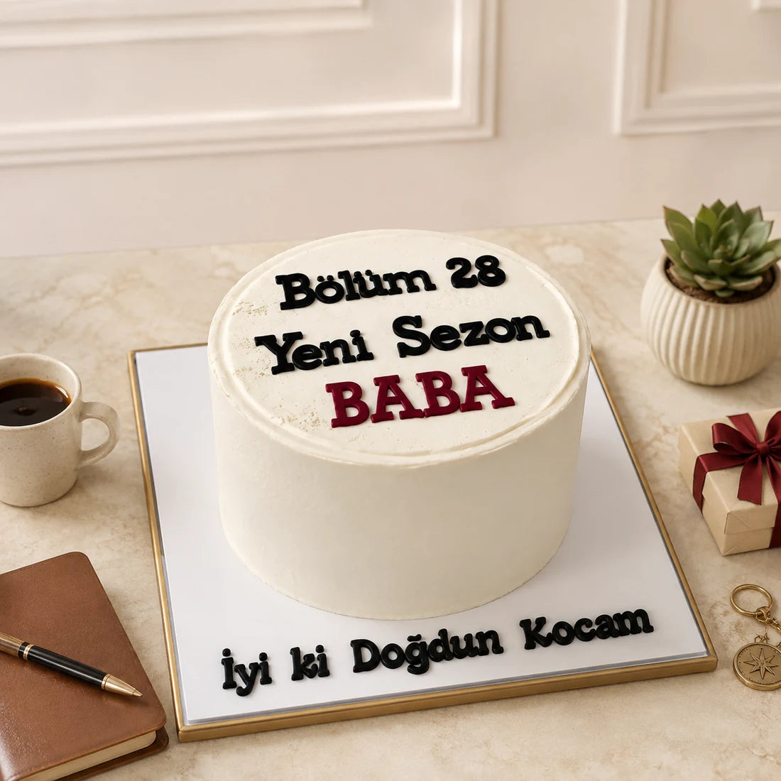 Bölüm 28 Yeni Sezon Baba Mesajlı Doğum Günü Pastası