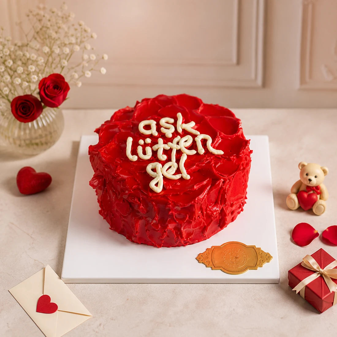 Kırmızı Aşk Lütfen Gel Esprili Mesajlı Pasta