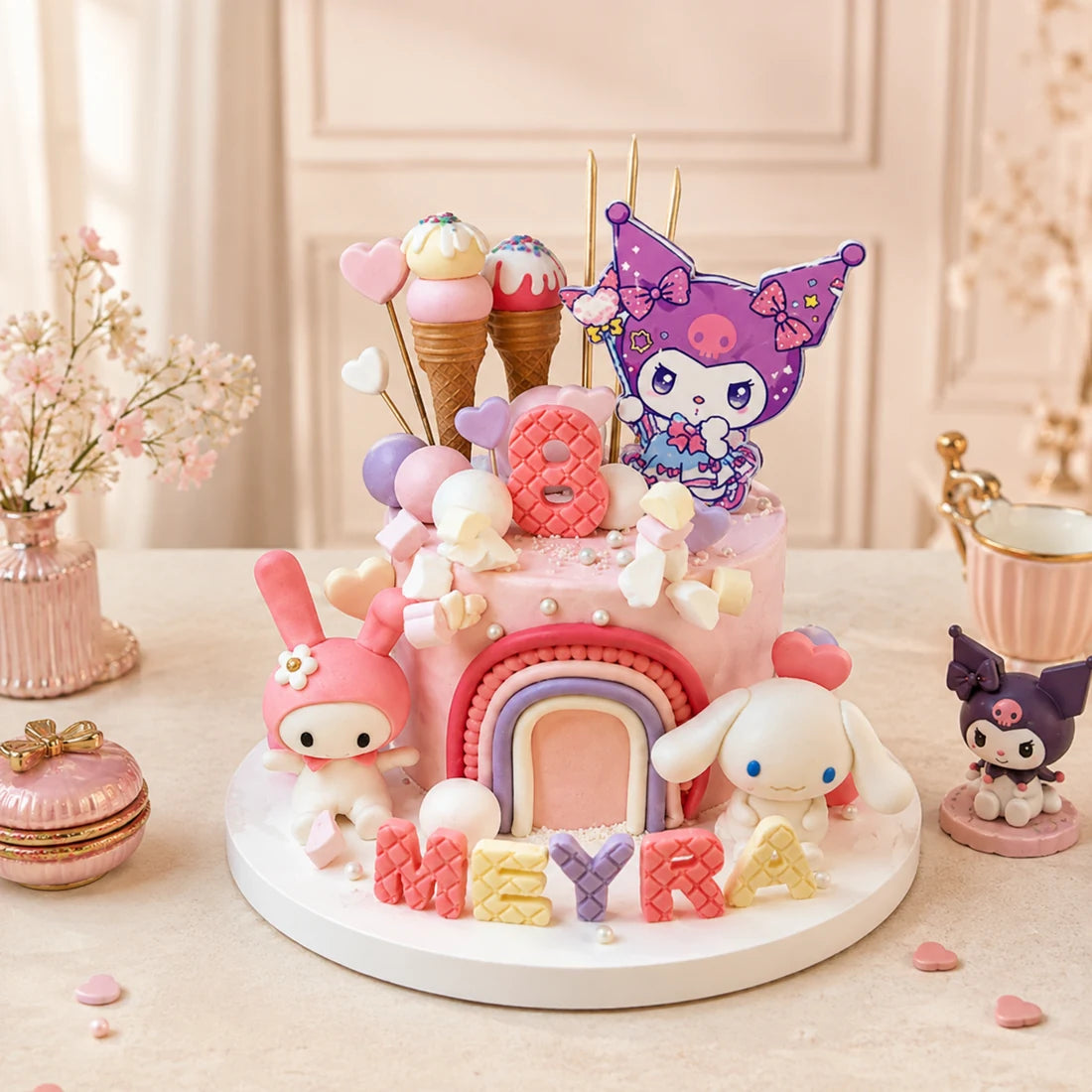 Kuromi MyMelody ve Cinnamoroll Pasta