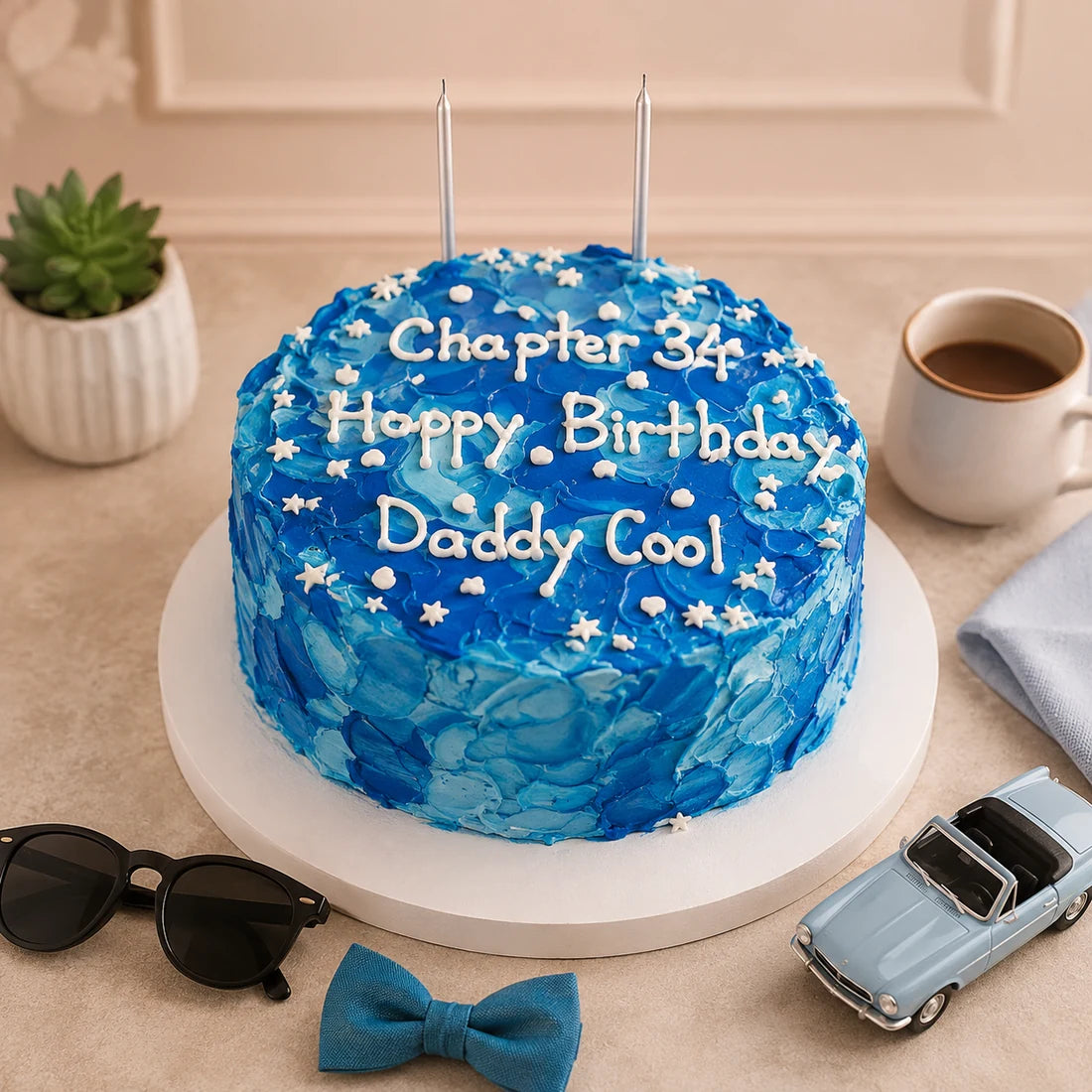 Mavi Chapter 34 Daddy Cool Mesajlı Doğum Günü Pastası