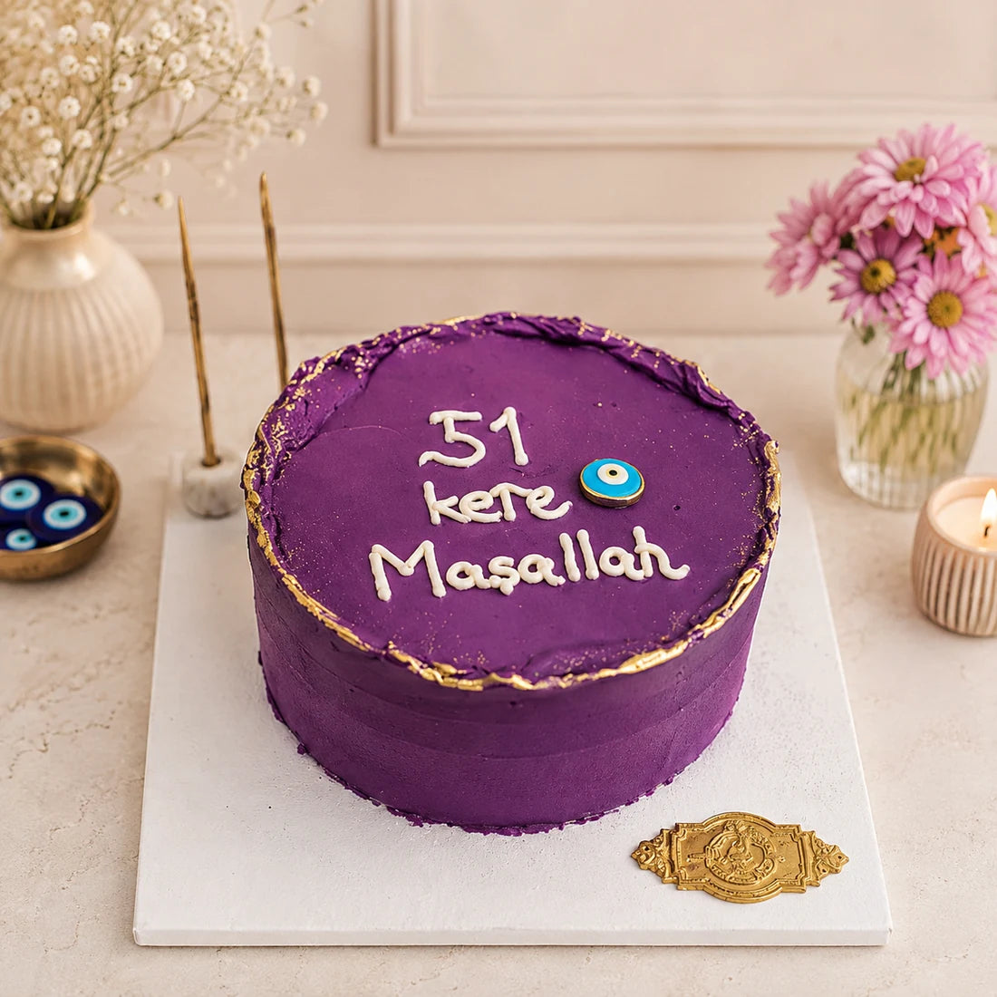 Mor Nazar Boncuklu 51 Kere Maşallah Mesajlı Pasta