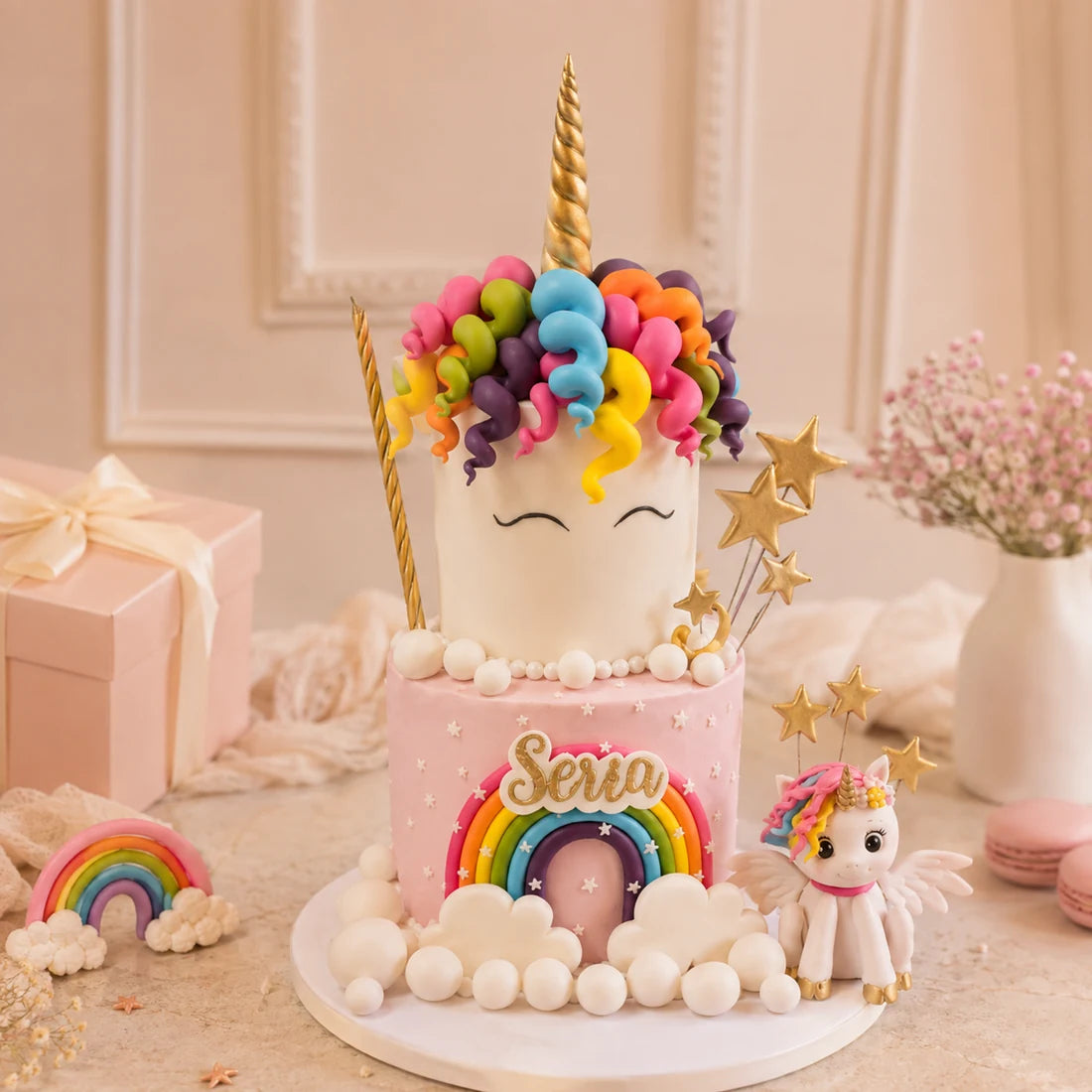 Unicorn Kıvırcık Saç Pasta